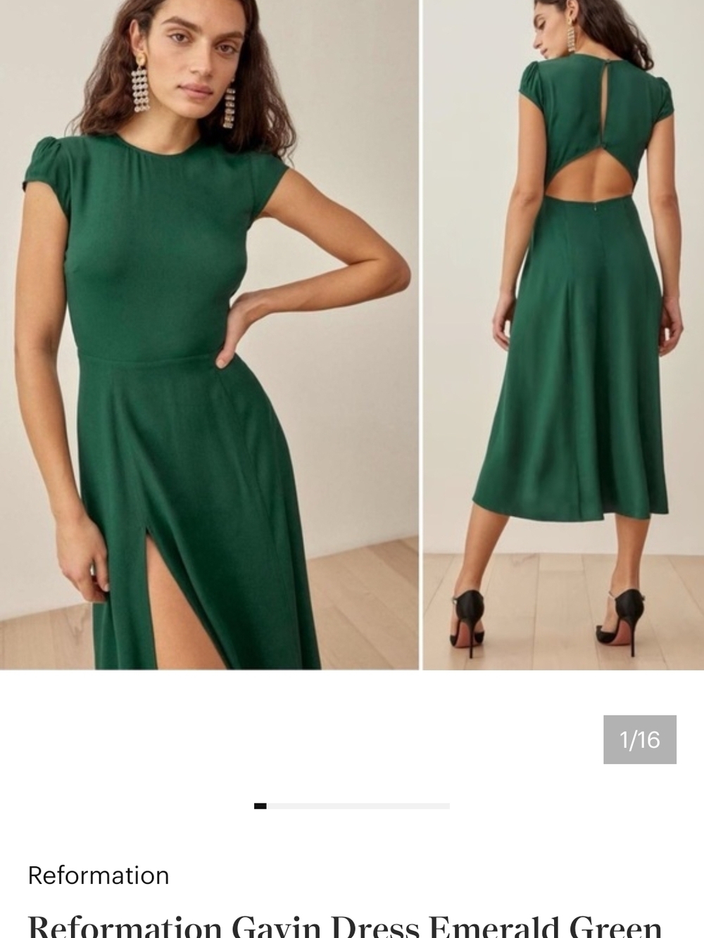 Reformation Emerald Green Midi Dress with Back Cutout GAVIN